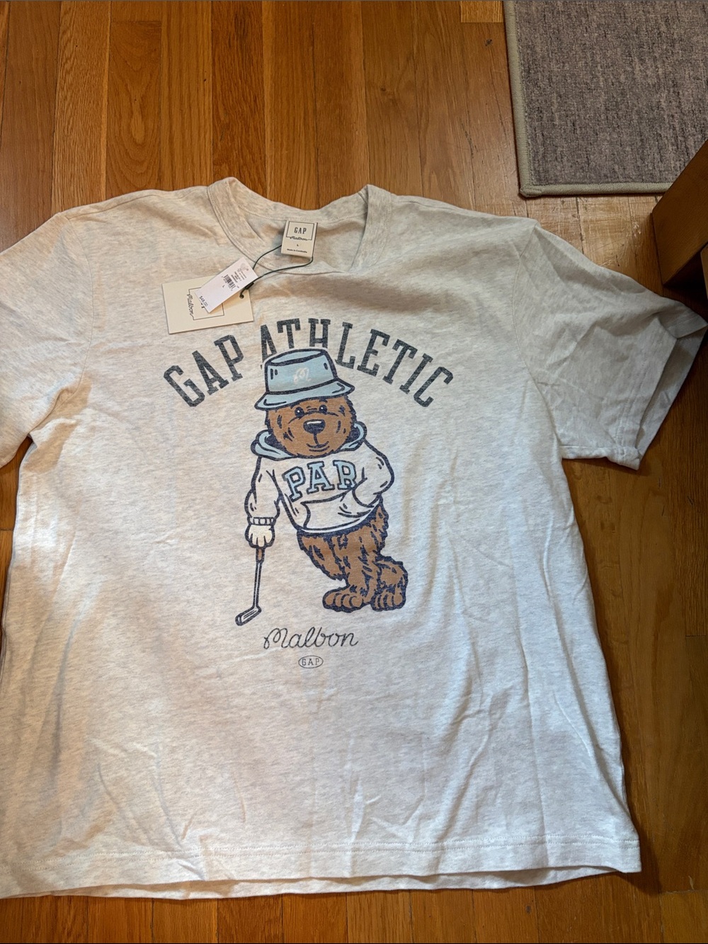 GAP Short Sleeve Tee with Bear Graphic in Light Gray and Blue